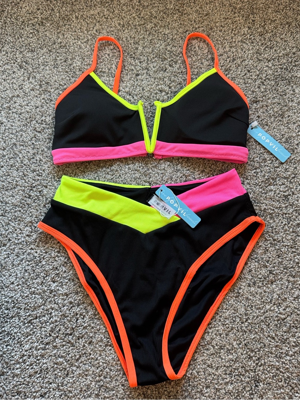 Popvil Colorful Bikini Set with Neon Accents (New with tags)
